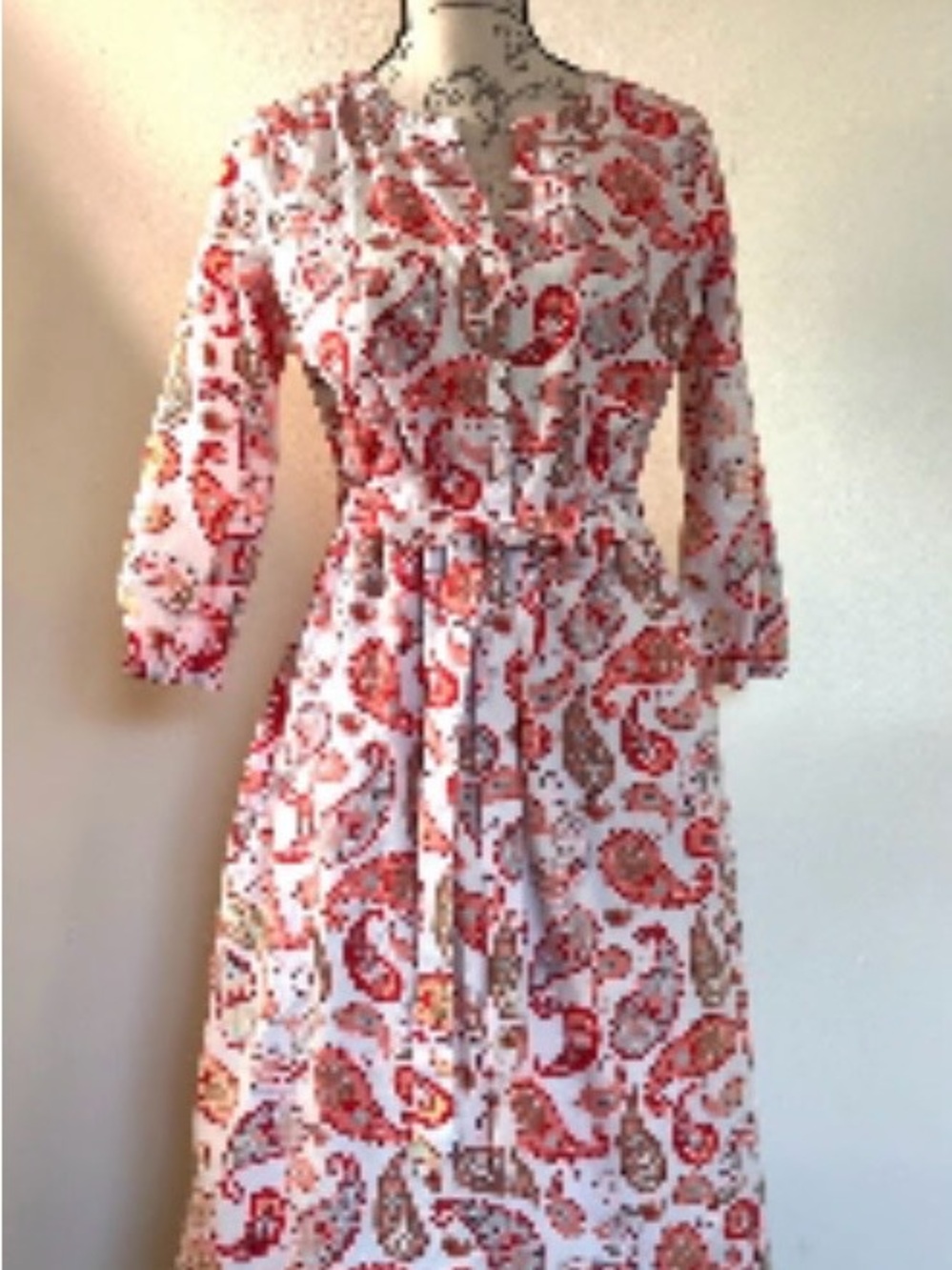 croft & barrow White Maxi Dress with Red Paisley Print